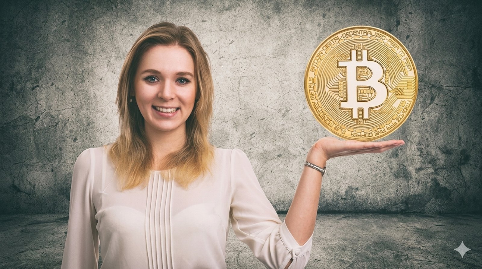 A woman Holding Bitcoin