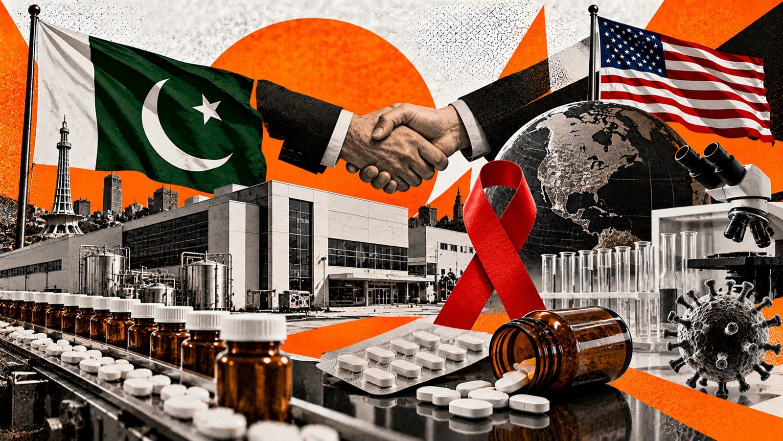 پاکستان کی فیروزسنز لیبارٹریز کی جانب سے امریکی کمپنی گلیئڈ کی ایچ آئی وی سے بچاؤ کی دوا تیار کرنے کے معاہدے اور پاکستان میں ادویات کی تیاری و عالمی صحت کے شعبے میں تعاون کو اجاگر کرتی ہوئی تصویر۔