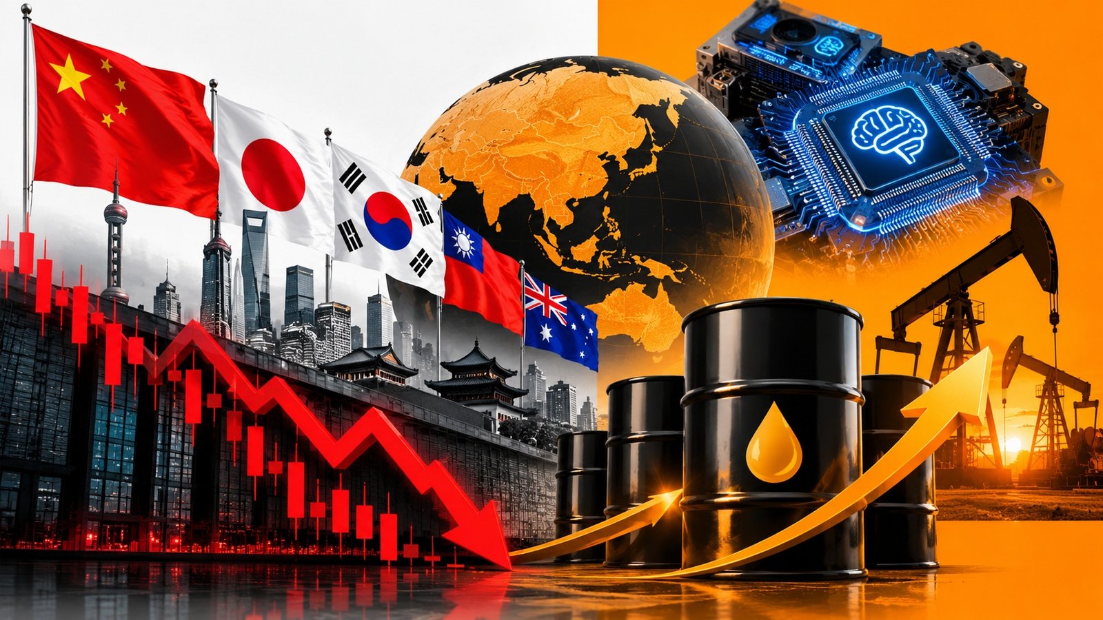 ایشیائی اسٹاکس, Bitcoin اور گولڈ   میں گراوٹ، Crude Oil مہنگا، سرمایہ کاروں کی نظریں AI Earnings پر