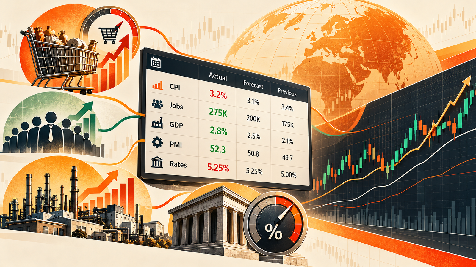 معاشی اشاریے کیسے پڑھیں؟ فاریکس میں افراطِ زر، روزگار، GDP اور مارکیٹ توقعات کی جامع گائیڈ