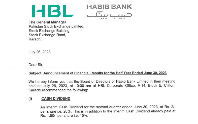 HBL, FINANCIAL RESULTS OF LEADING BANK OF PAKISTAN
