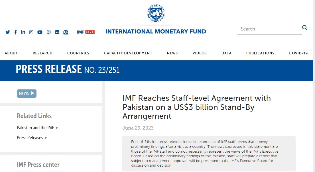 IMF اور پاکستان کے درمیان اسٹاف معاہدہ طے پا گیا۔