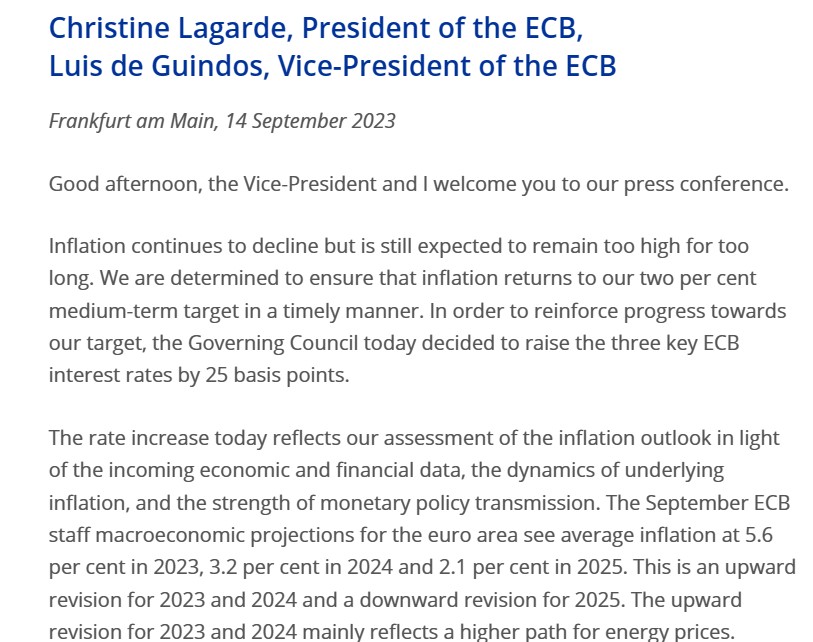 ECB Monetary Policy کا اعلان ، یورو کی قدر میں گراوٹ