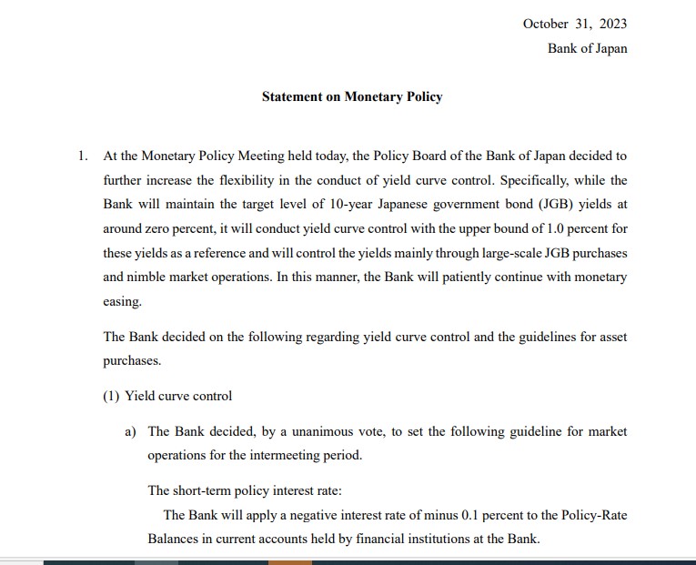 BOJ Monetary Policy بغیر کسی تبدیلی کے برقرار . جاپانی ین میں گراوٹ.