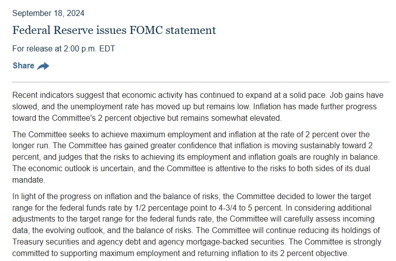 FOMC Statement 18th September