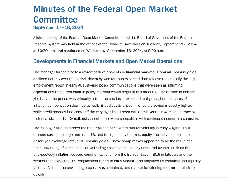 FOMC Minutes released on 9th October 2024