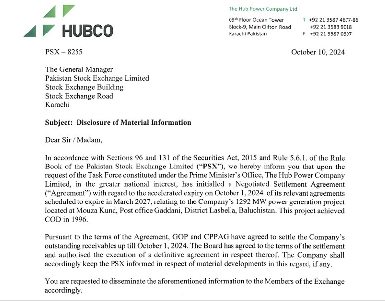 Hubco notification in PSX