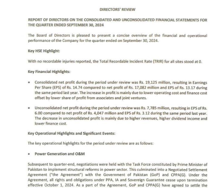 Hubco's Report in Pakistan Stock Exchange