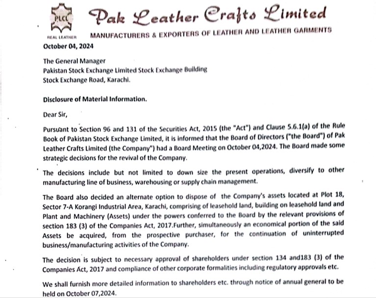 Pak Leather Crafts Announcement in PSX