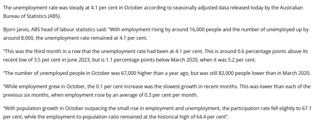 Australian Employment Summary released on 14th November