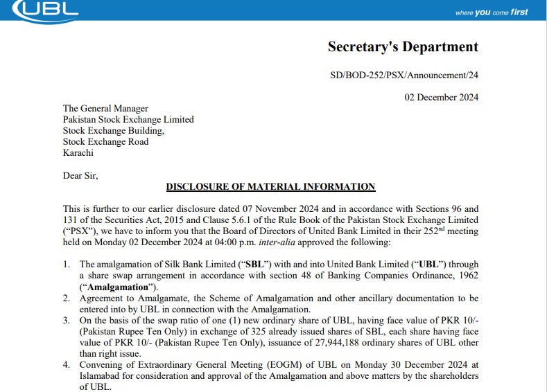 UBL notification in PSX