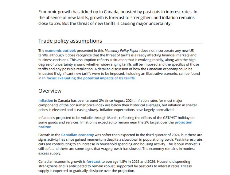 Bank of Canada's Monetary Policy Statement