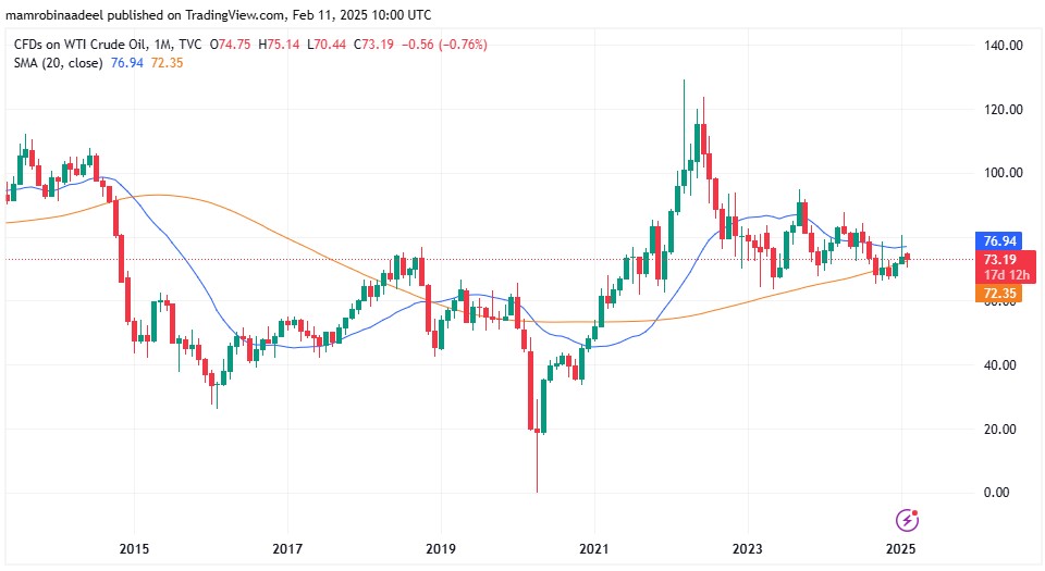 WTI Crude Oil as on 11th Feb. 2025