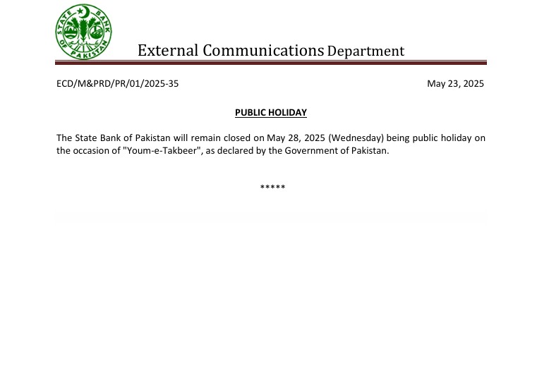 SBP Notification about Public Holiday