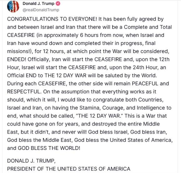 Donald Trump announced the Ceasefire