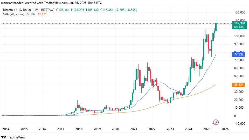 Bitcoin Price as on 25th July 2025, after The Dow Jones Rally