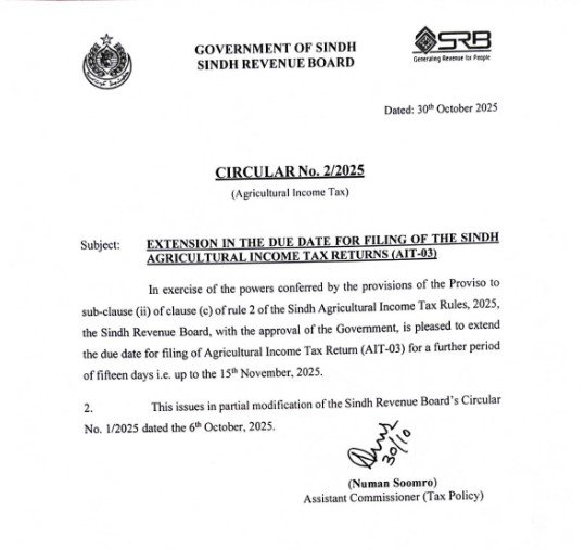 SRB has extended the Agri Tax Returns deadline