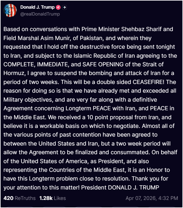 Donald Trump's message about US Iran Ceasefire with Pakistan's Mediation